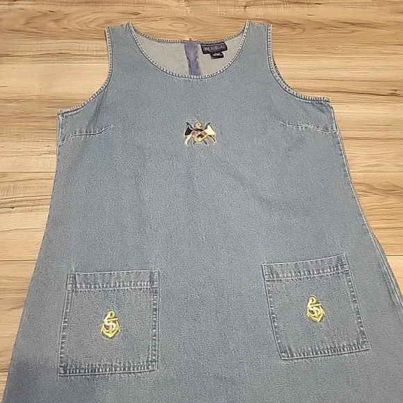 Vintage Blue J Dress Womens Size L  Blue Jean‎ Denim Embroidered Maxi Sleeveless - Picture 3 of 10